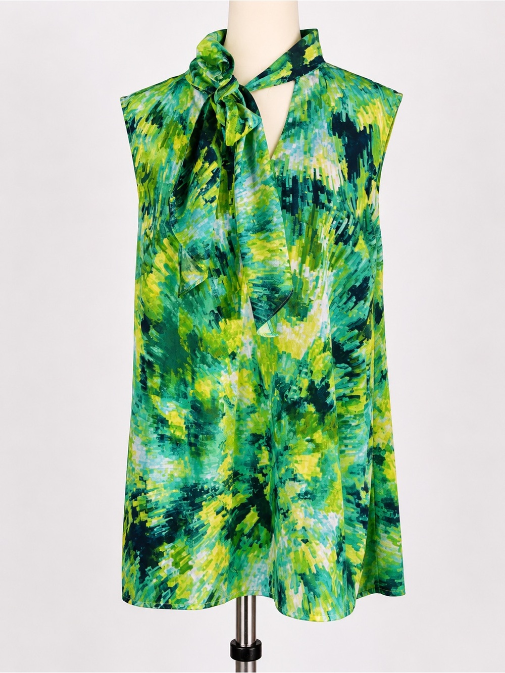 Milano Green and Yellow Watercolor Tie-Neck Blouse